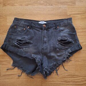 Grey distressed denim shorts